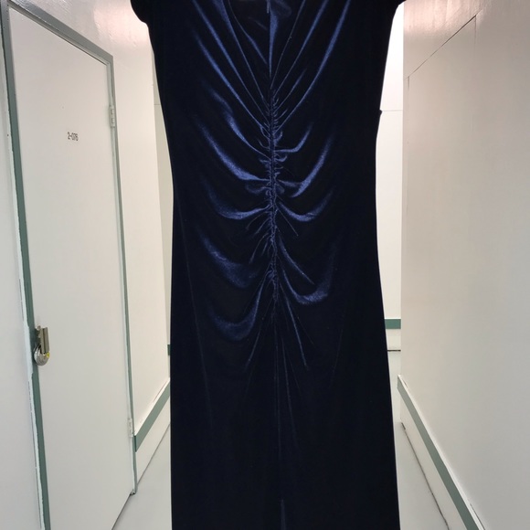 X by Xscape Dress Deep Blue Velvety Ruching Back with Long Slit size 14 - Picture 11 of 16